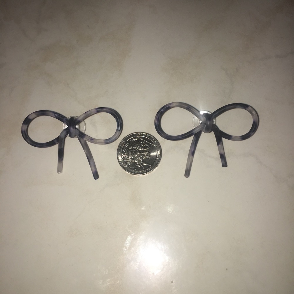 Adorable Bow Earrings - Blue, Gray - Post back